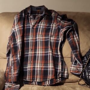 Men's Plaid Shirt - Blue, Orange, White